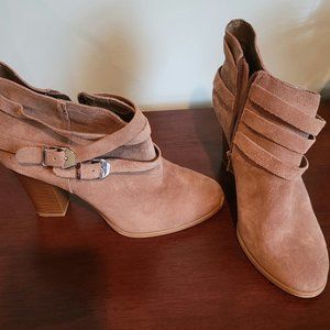INC Tan Suede Ankle Boots,  3.5" block heel